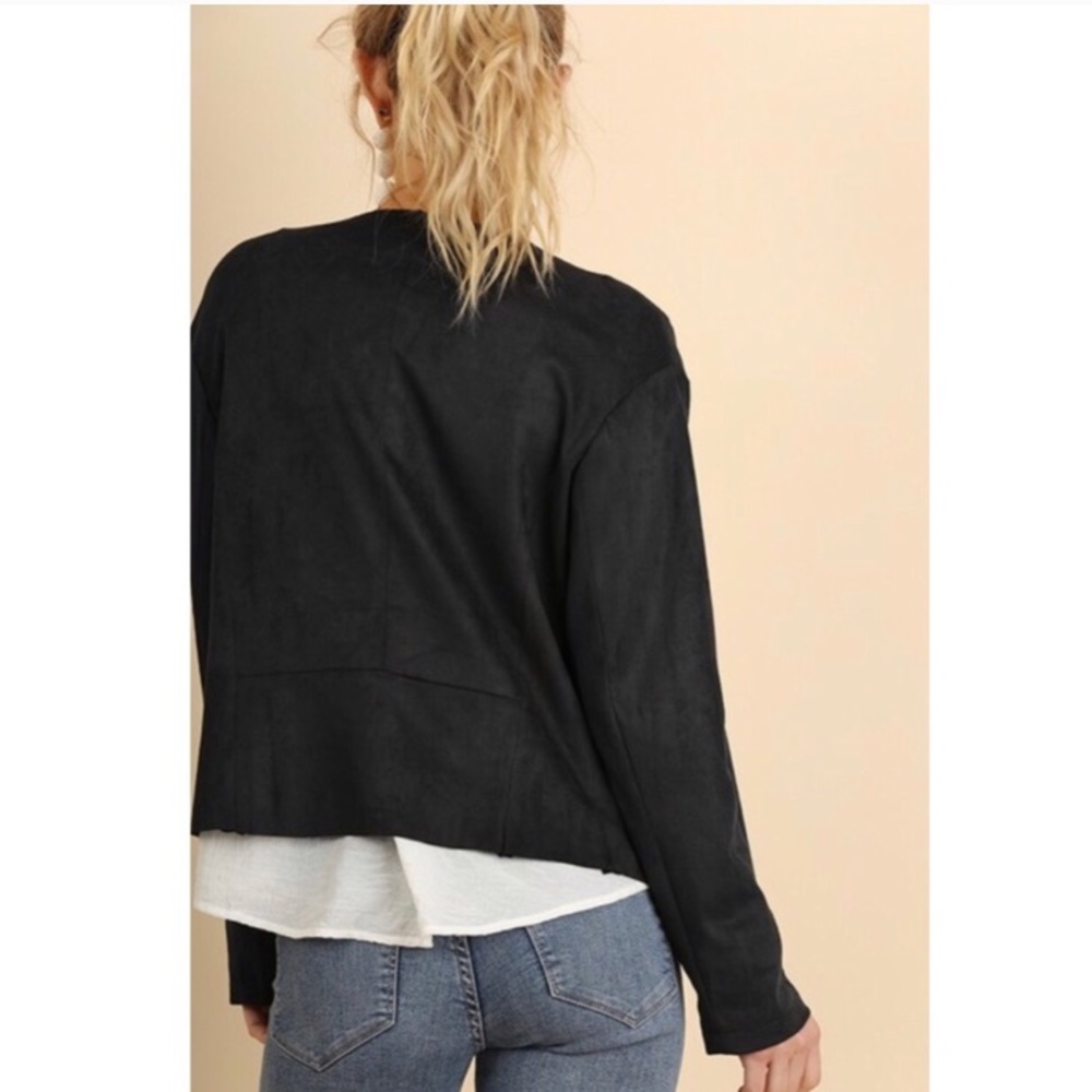 Grey Vegan Suede Draped Jacket Blazer - Picture 7 of 8
